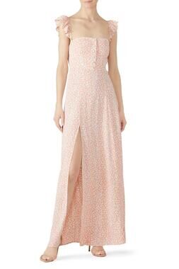 Flynn Skye Women's XL Pink Floral Bardot Maxi Dress Boho Chic Cottagecore S1-2